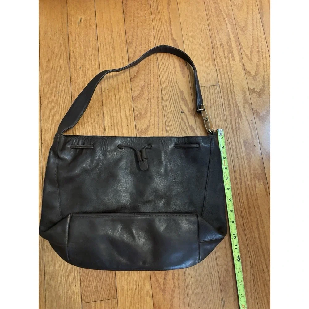 Liz Claiborne Dark Brown Genuine Leather Large Shoulder Hobo Tote Bag LC Logo[J]